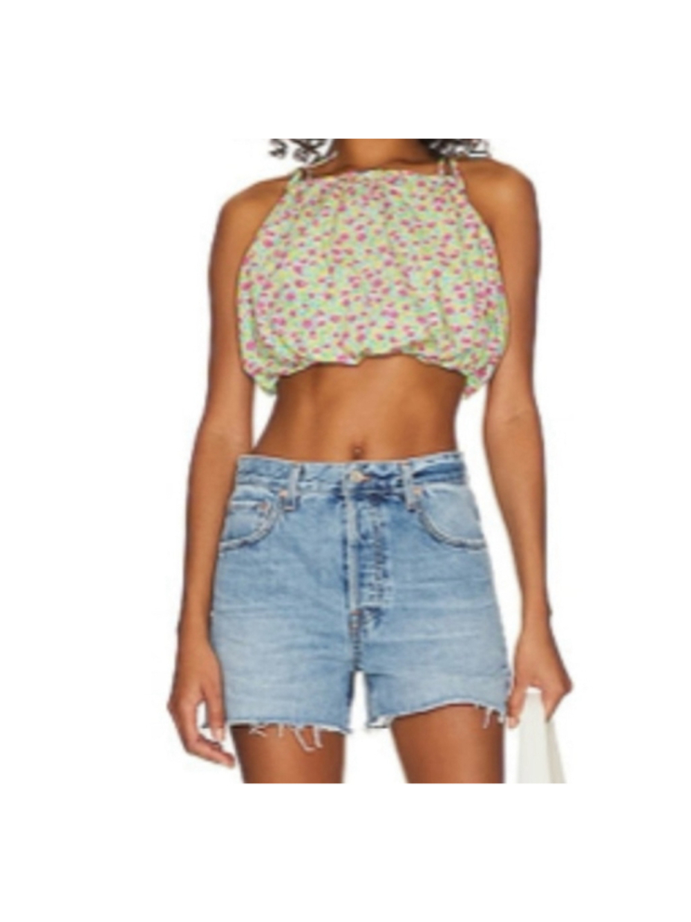 NWT Lovers and Friends Size M Neon Floral Bubble Hem Halter Crop Top Revolve